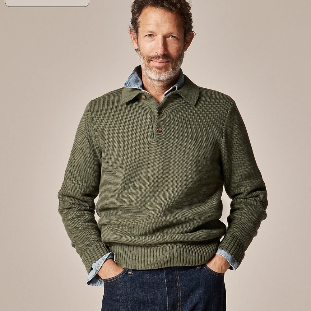 J Crew Cool Cypress Cotton Racking-Stitch Sweater-Polo